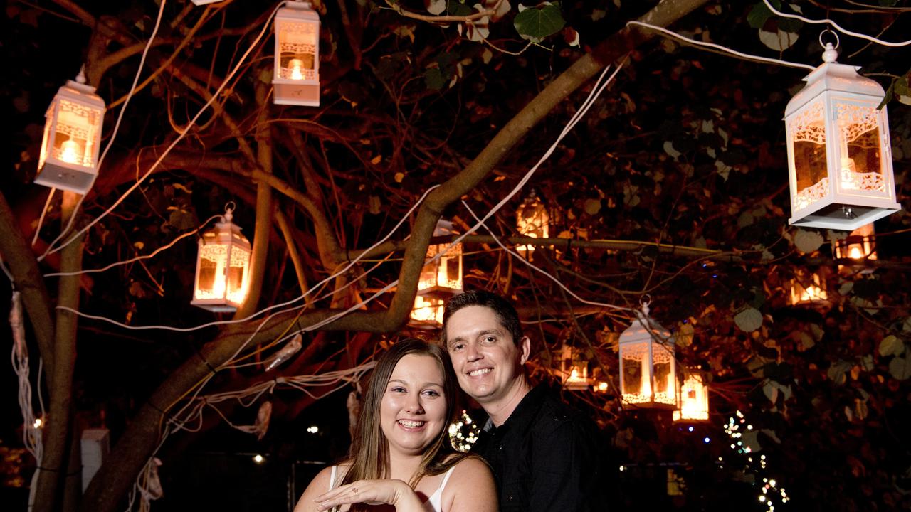 Madeline Archer and John Nicholson after John proposed at the Christmas Wonderland at the Botanical Gardens, Queens Park. Picture: Nev Madsen. Saturday 7th Dec, 2019