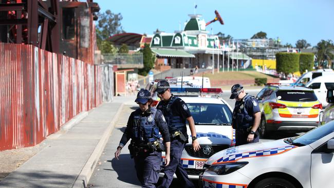 Police officers on scene at Dreamworld. Picture: NIGEL HALLETT