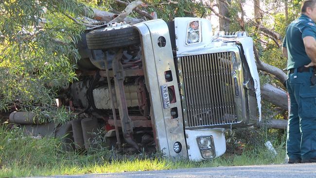 A fatal truck crash on Waterford Tamborine Road just south of Yarrabilba Ridge – Photo: Loudlabs