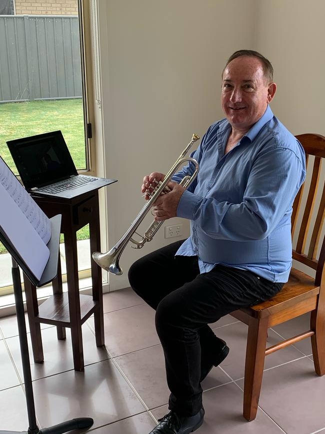 Gippsland Grammar instrumental music teacher Bradley Cruickshank ready to deliver remote classes via online technology.