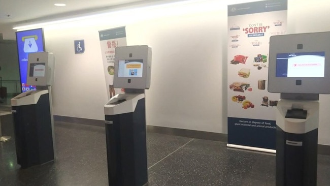 Social media post showing two out of three kiosks at Sydney Airport out of order on October 26. Picture: X (formerly Twitter)