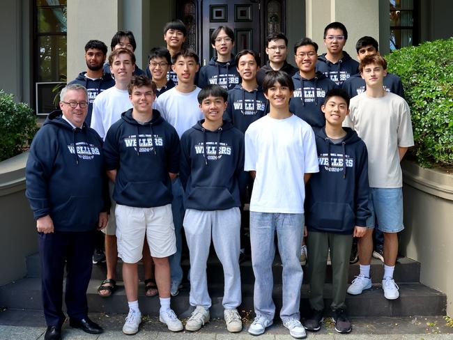 Camberwell Grammar Headmaster Dr Paul Hicks with students who achieved an ATAR of 99 or above. Picture: Camberwell Grammar