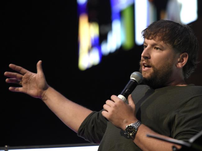 MELBOURNE, AUSTRALIA - NewsWire Photos MARCH 21 2023: Dylan Alcott speaks at the Conference of Major Superannuation Funds 2023 (CMSF) at Melbourne Park. Picture: NCA NewsWire / Andrew Henshaw