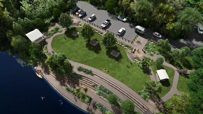 An aerial view of the proposed day use area and carpark at Lake Eacham. Picture: Supplied