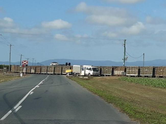 A cane train derailed in Mackay at the intersection of Cowleys Rd and Schmidtkes Rd on the morning of September 12, 2022. Picture: Keith Hyatt