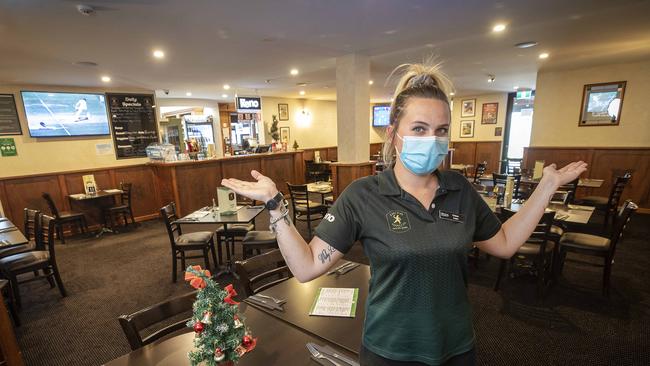 Paddy Wagon Irish Pub bar tender Chloe Hutt at Glenorchy. Picture: Chris Kidd