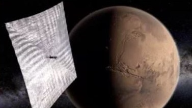 A solar sail space craft in orbit around Mars. Picture: Gilmour Space Technologies