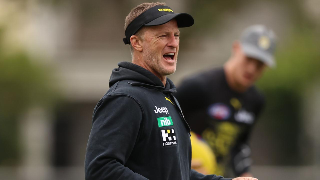 Hardwick in full voice at Tigers’ training. Picture: Getty Images