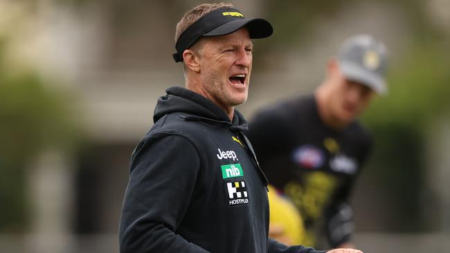 Hardwick in full voice at Tigers’ training. Picture: Getty Images