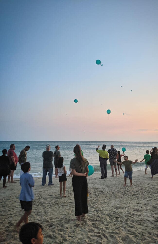 Friends and family gather at Bribie Island to celebrate the life of Luke Jay Kenworthy, who died after an alleged altercation at the Sundowner Hotel in Caboolture last week. Picture: Essie Scarlett