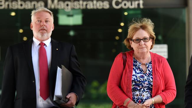 Bruce and Denise Morcombe leave the Magistrates Court in Brisbane on Thursday. Picture: AAP Image/Dan Peled