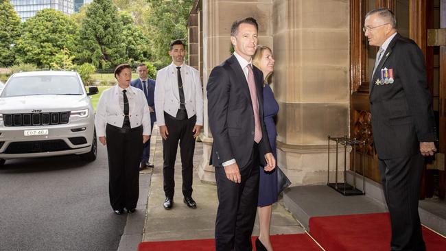 NSW Premier Chris Minns arrives at Government House with his wife Anna. Picture: NCA NewsWire / Dylan Coker/ Pool