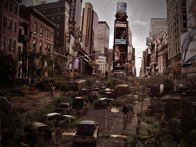 How iconic landmarks might look after a zombie apocalypse. Times Square. Picture: DesignCrowd.com.au