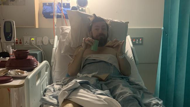 On the Mend: Paul Raine recovering in hospital after his horror bike crash