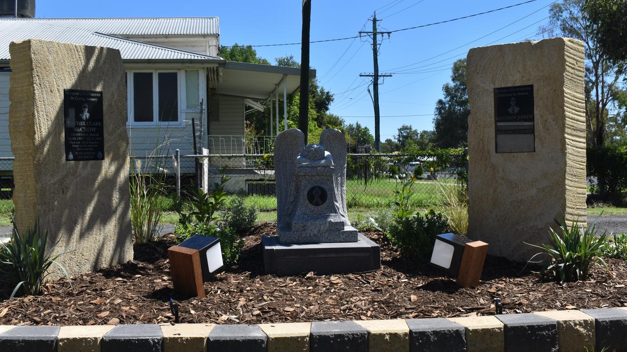 The newly unveiled memorial at Miles Police Station honouring the lives and service of late Constables Matthew Arnold and Rachel McCrow. Picture: Chloe Cufflin.