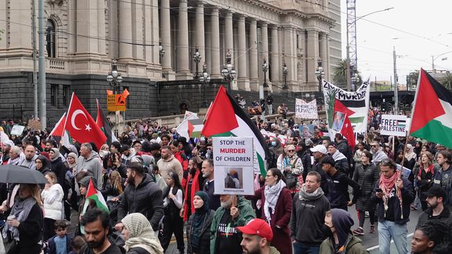 People were gathered on Sunday to protest against the war. Picture: NCA NewsWire / Valeriu Campan