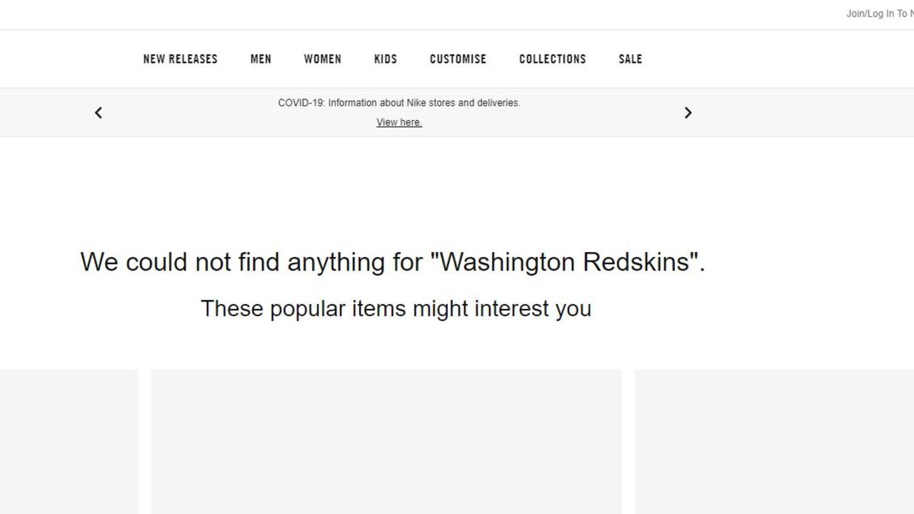 Nike removes Washington Redskins gear from store