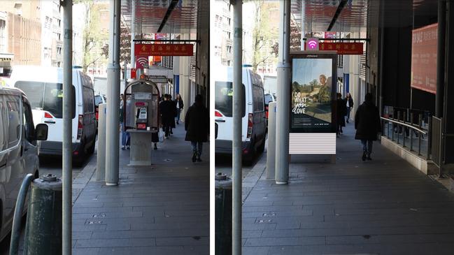 A photo the comparison between the current payphone model (left) and the upgraded model (right)