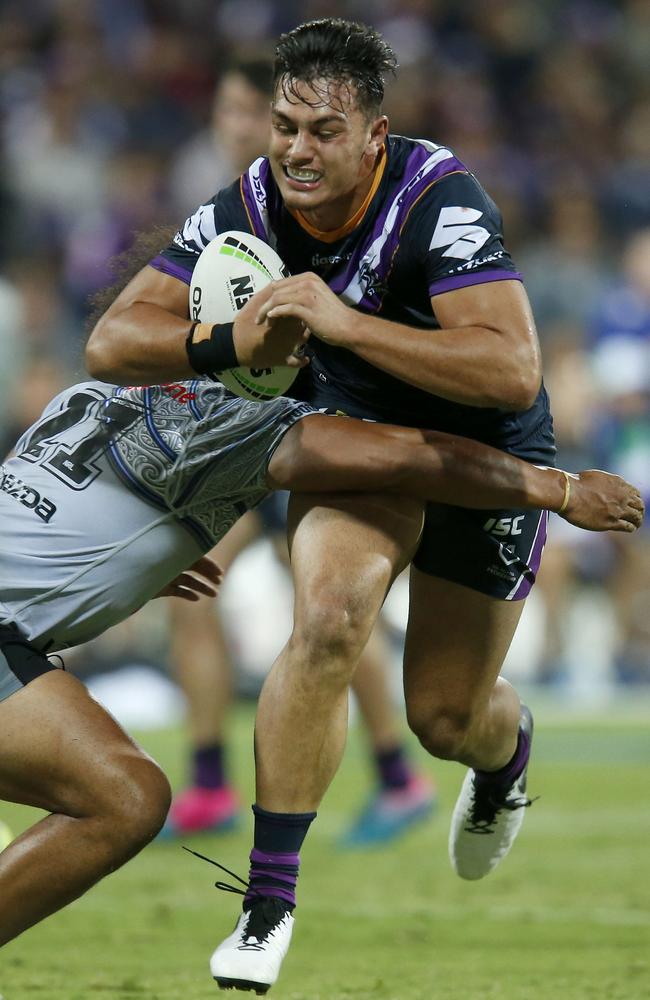 Tino Fa’asuamaleaui in action for the Storm during the pre-season.