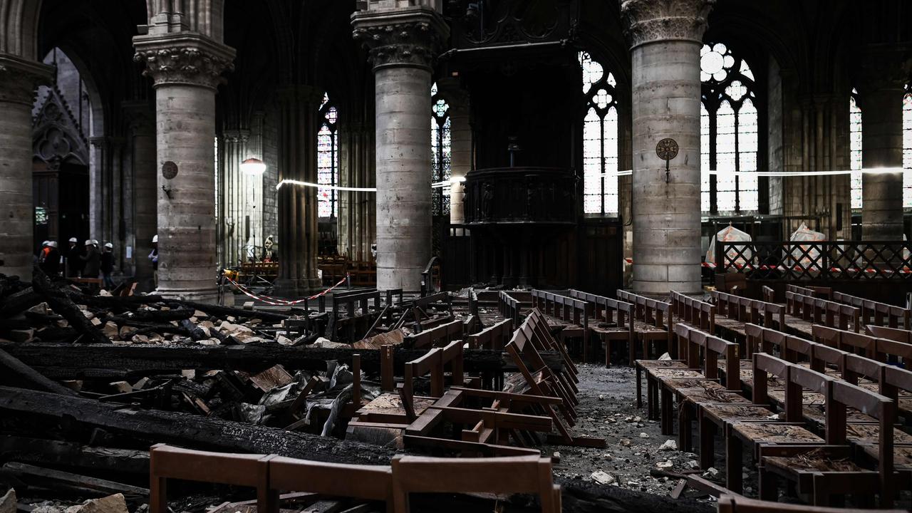 The fire destroyed the roof and steeple of the 850-year-old Gothic cathedral. Picture Philippe Lopez/AFP