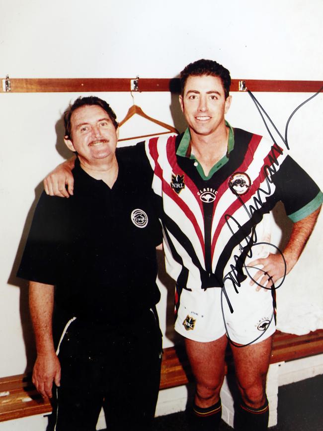 Wayne Cook with Greg Alexander in the dressing room after his last game on August 22nd 1999. Picture: Jonathan Ng