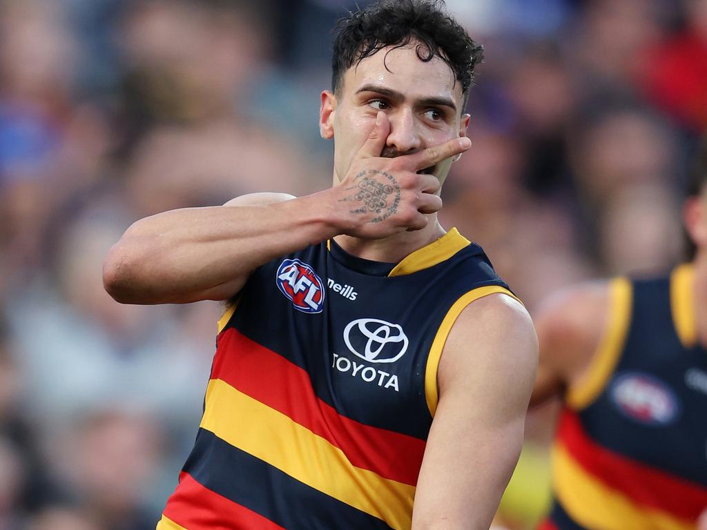 Adelaide, Australia. 03rd June, 2023. Junior Rioli of the Power snaps a  goal during the AFL Round 12 match between the Port Adelaide Power and the  Hawthorn Hawks at the Adelaide Oval