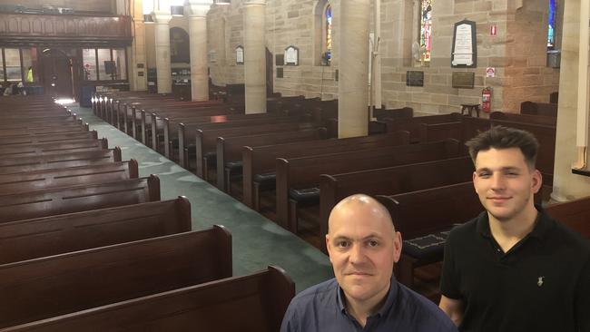 The calm before the storm: Reverend David Ould and Marc Safari at St John's Anglican Cathedral before the concert.