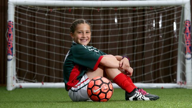 Junior Sports Star Ella Abdul Massih, 10, pictured in her backyard in St Clair,, is an ace soccer and futsal player