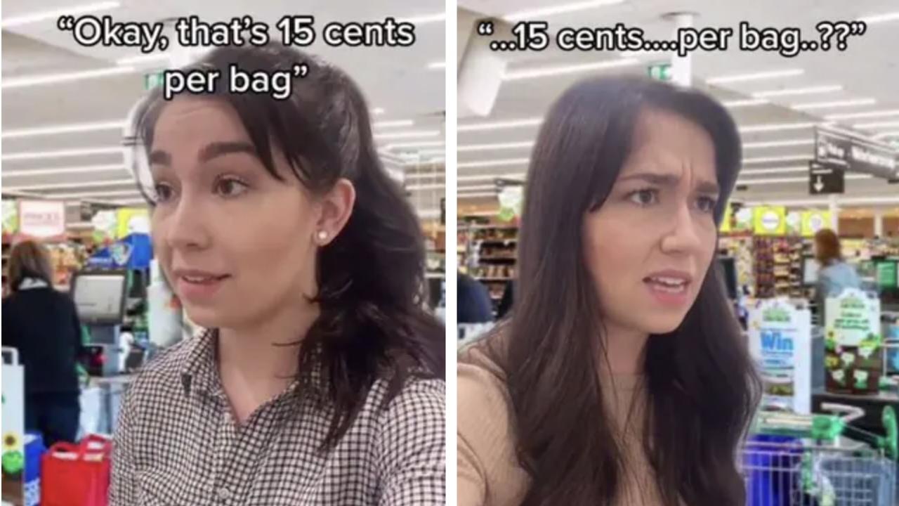 Earlier Ms Wuerfel shared how she was baffled that Aussies pay for plastic bags at supermarkets. Picture: TikTok/@kayywuerf