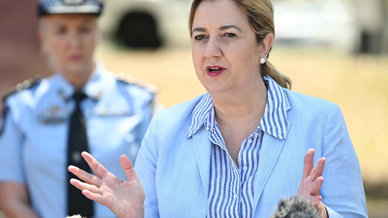 Premier Annastacia Palaszczuk, pictured with Police Commissioner Katarina Carroll, announces a new youth remand facility. Picture: Lyndon Mechielsen/Courier Mail