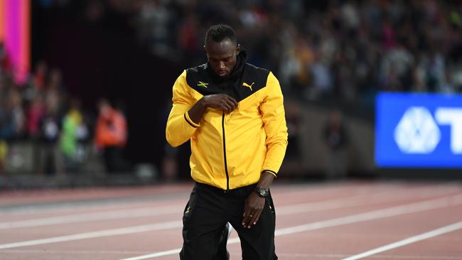 Jamaica's Usain Bolt takes part in a lap of honour on the final day of the 2017 IAAF World championships.