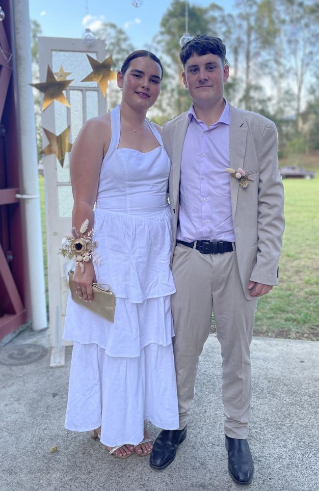 Angus Hankinson and Maddison Belsham arrive at the 2024 Gympie State High School graduation formal.