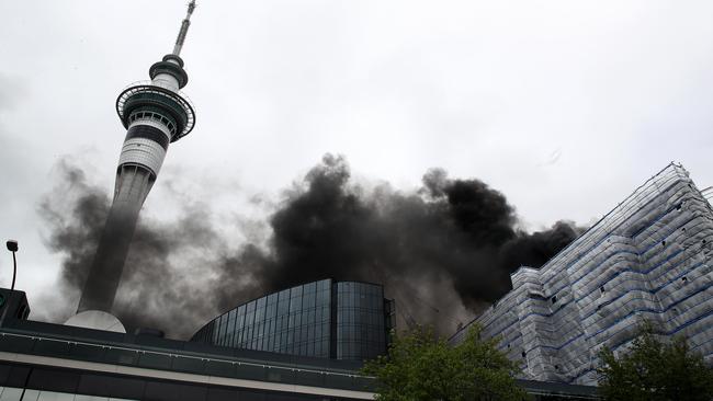 Smoke is seen coming from the SkyCity Convention Centre. (Photo by Phil Walter/Getty Images)