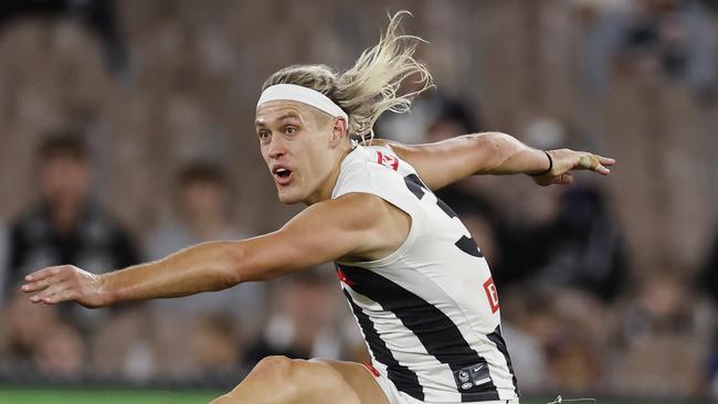 Collingwood caption Darcy Moore has named actress Asher Keddie as his pick for the club’s number one ticket holder. Picture: Michael Klein