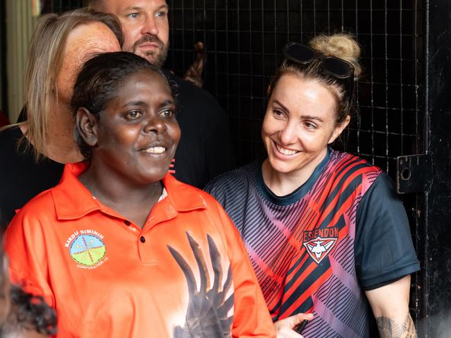 Former Sturt footy player Lauren Taylor was in Wadeye to help run an AFL clinic. Picture: Supplied/John Ross.