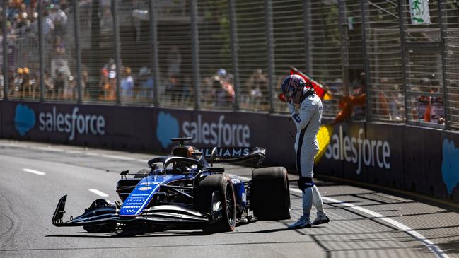 Williams driver Alex Albon crashes out during practice ahead of the Australian Grand Prix last year. Picture: Getty Images