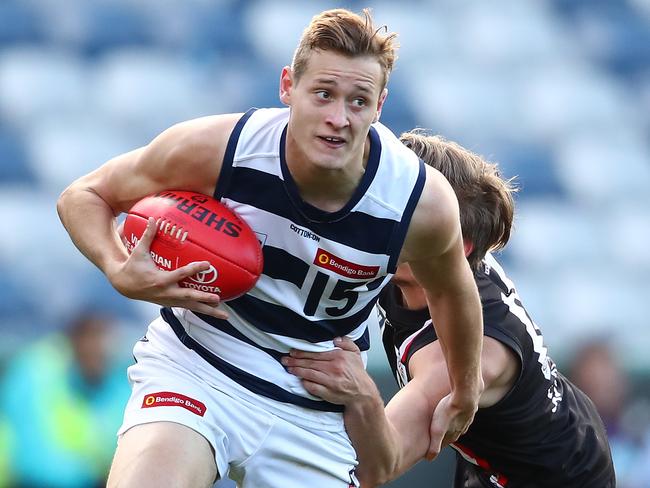 Nathan Kreuger is yet to debut at AFL level, but could do so as a defender in 2021. Picture: Scott Barbour/AFL Photos via Getty Images