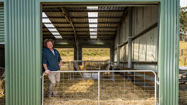 Iain in the shed where the goats sleep. Pictures: Phillip Biggs.