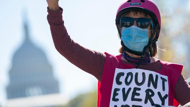 A demonstrator near the US Capitol as election counting continued. Picture: AFP