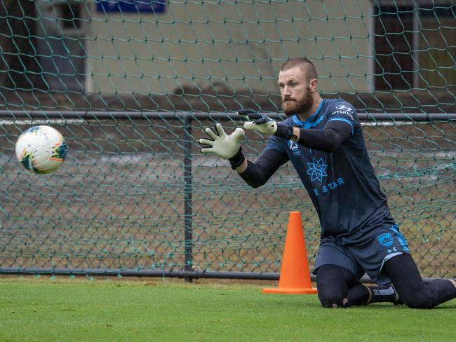 MOSMAN DAILY. Sydney FC goalie Andrew Redmayne juggles before he goes out to play in each match. Andrew photographed today 17th of January 2020 at training in Macquarie Park.  (AAP/Image Matthew Vasilescu)