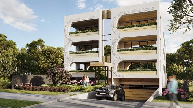 An artist impression of a three-storey apartment building proposed for Welland St, Port Noarlunga.