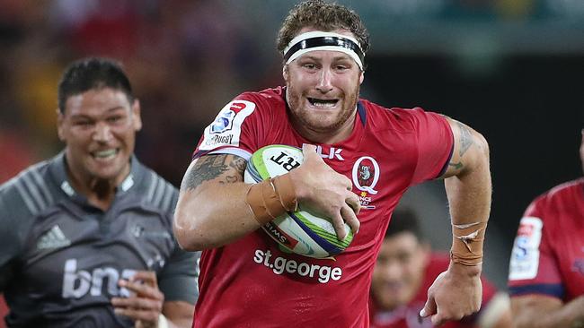 Reds Scott Higginbotham. The Queensland Reds vs the Crusaders at Suncorp Stadium in Brisbane.  Pic Peter Wallis