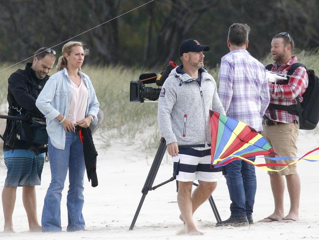 Adam Wittington with his wife Karin filming an interview for Sunday Night. Picture: Nathan Richter/INFphoto