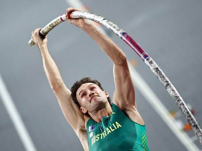 Australia's Kurtis Marschall competes in the Men's Pole Vault final during the Indoor World Athletics Championships in Glasgow, Scotland, on March 3, 2024. (Photo by Anne-Christine POUJOULAT / AFP)