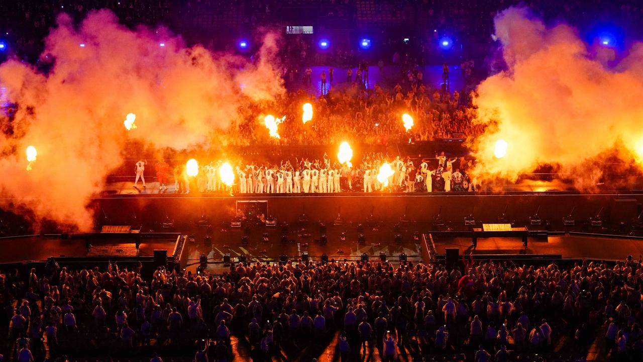 The closing ceremony was a spectacular celebration of resilience and achievement. French athletes reacts on stage during the ceremony. Picture: Dimitar Dilkoff/AFP