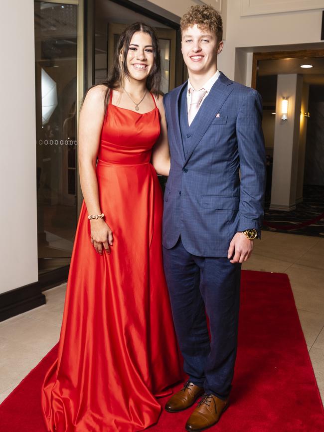 Graduate Grant Eldridge-Hayes with partner Abby Patchett at the Toowoomba Flexi School formal at Burke and Wills Hotel, Thursday, October 20, 2022. Picture: Kevin Farmer