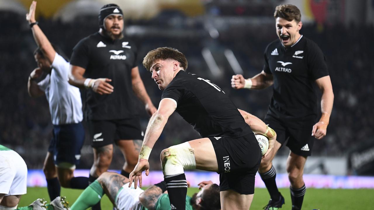 Jordie Barrett crossed for the All Blacks’ first try against Ireland. Photo: Getty Images