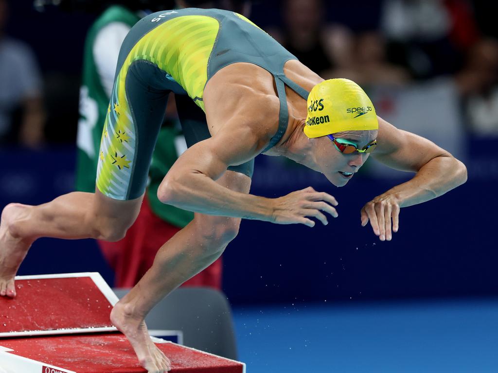 Emma McKeon in action during the final of the women’s 100m butterfly at the Paris La Defense Arena Picture: Adam Head