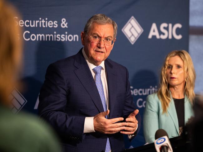 ASIC Chair Joe Longo and Commissioner Simone Constant at the launch of today’s Superannuation Death Benefit report today in Melbourne on Monday 31st March 2025. Photograph by Paul Jeffers