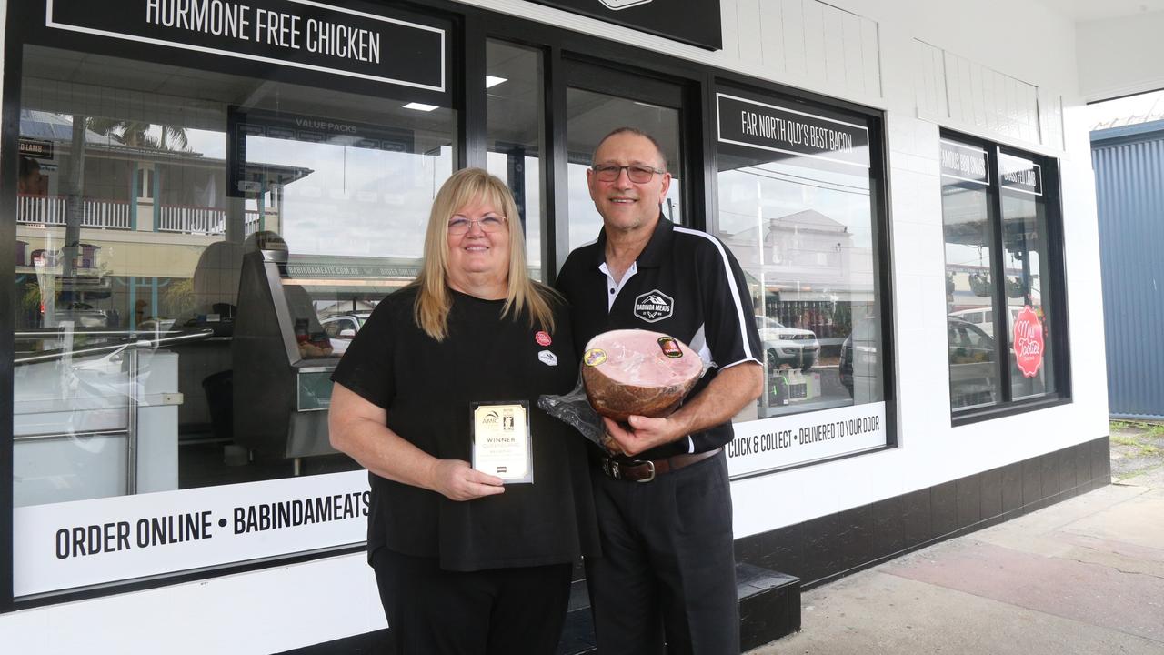 Wendy Nucifora, Mark Nucifora and Salvatore 'Tootie' Nucifora of Babinda Meats, have celebrated more than three decades serving the Far North community, including winning first place in the FNQ division of the Sausage King competition. Photo: Catherine Duffy.